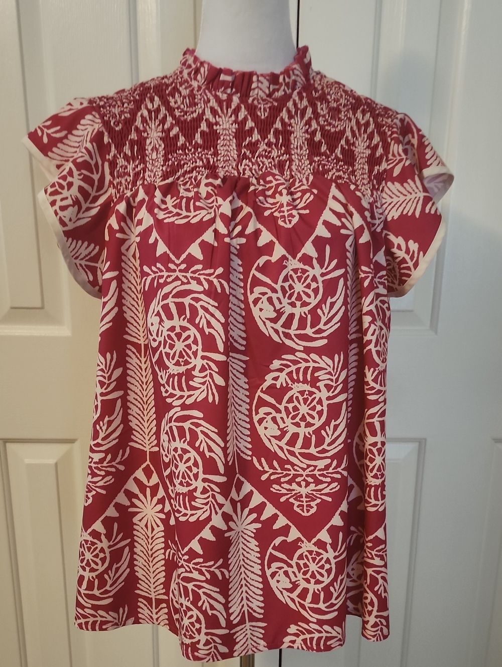SHEIN Rose and Cream Smocked Flutter Sleeve Tunic